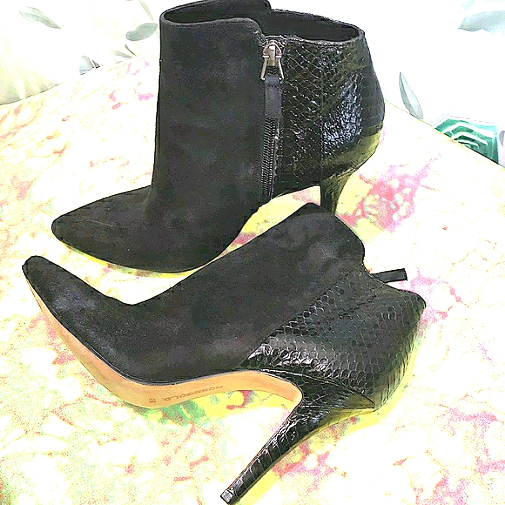 ROSEGOLD SNAKESKIN BLK SUEDE BOOTIES SZ 38.5